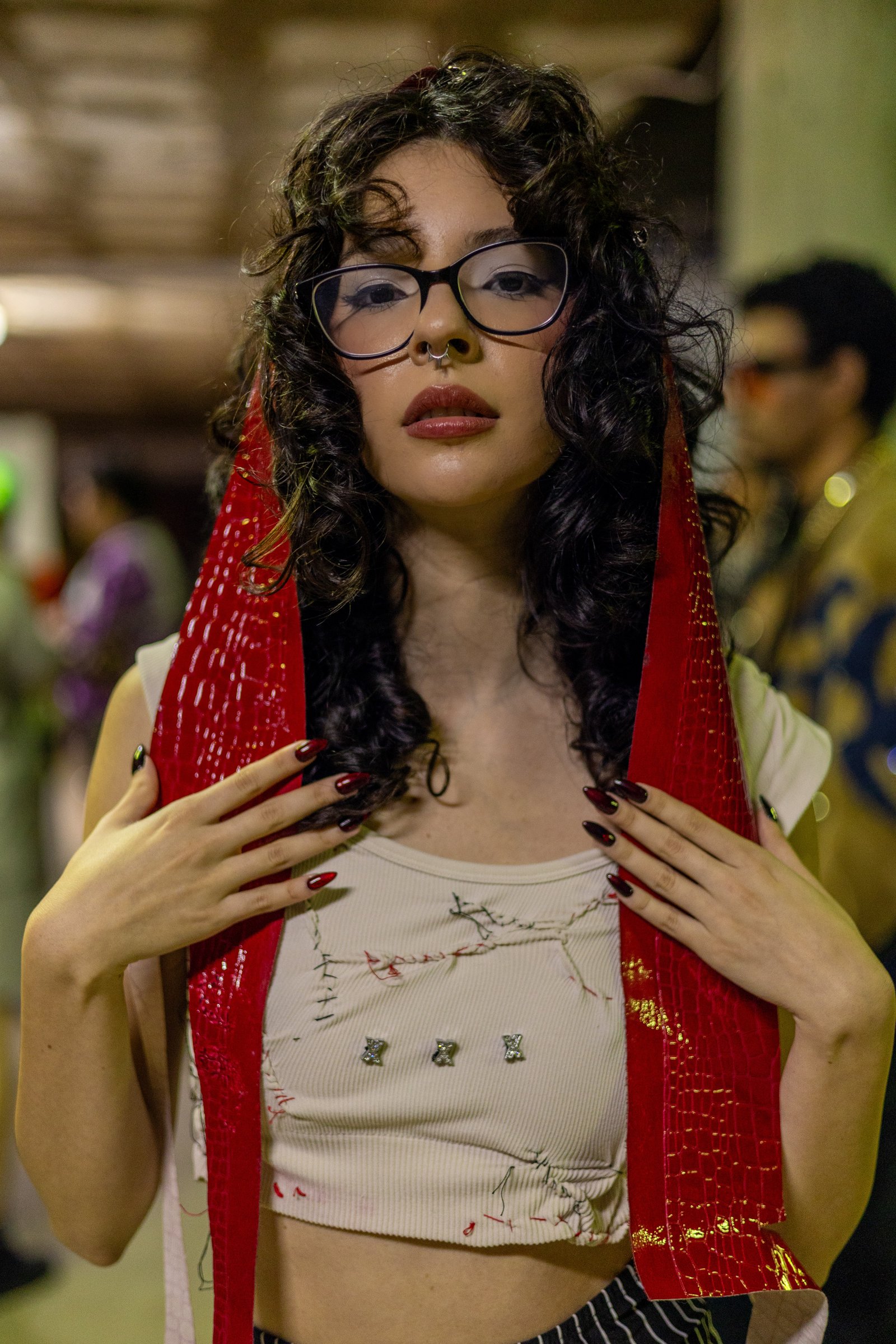 Yara Mur Red Crocodile Hood Close Up